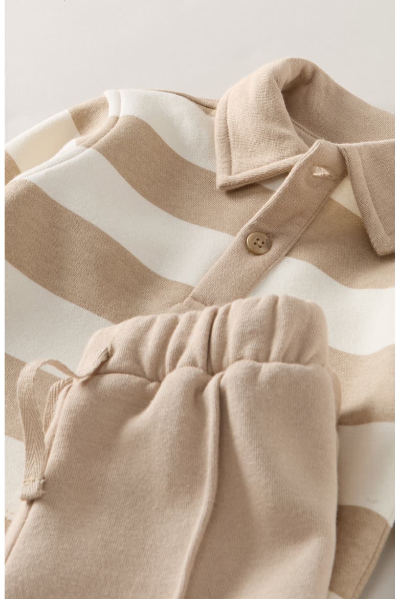 Kids' Collared Fleece Set, Alternate, color, BEIGE HUMMUS STRIPE - BEIGE