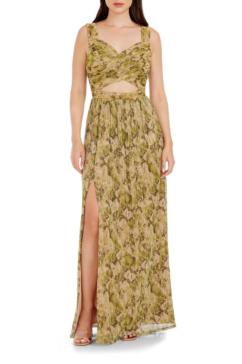Mirabella Cutout Evening Gown, Main, color, LIME GREEN MULTI
