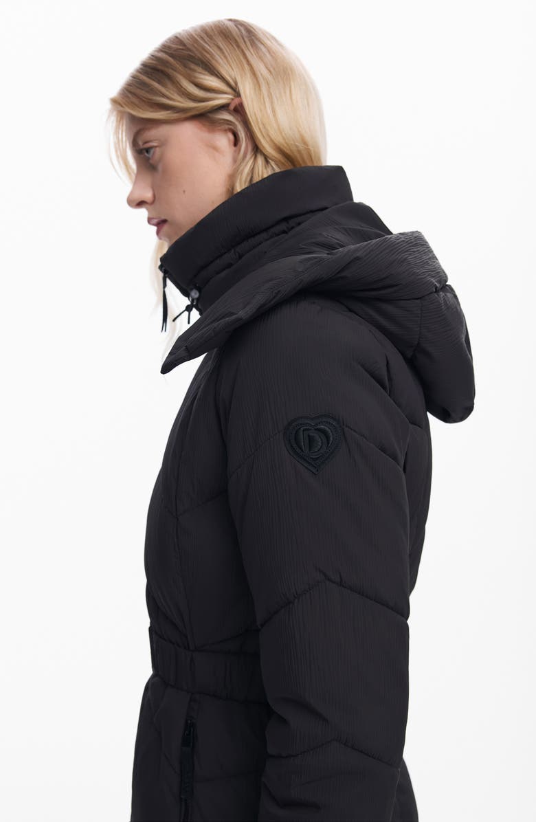 Desigual Quilted Puffer Coat with Removable Hood, Alternate, color, Black