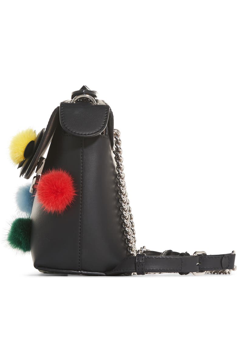 Fendi Mini Back to School Genuine Mink Fur Pompom Leather Shoulder Bag, Alternate, color,