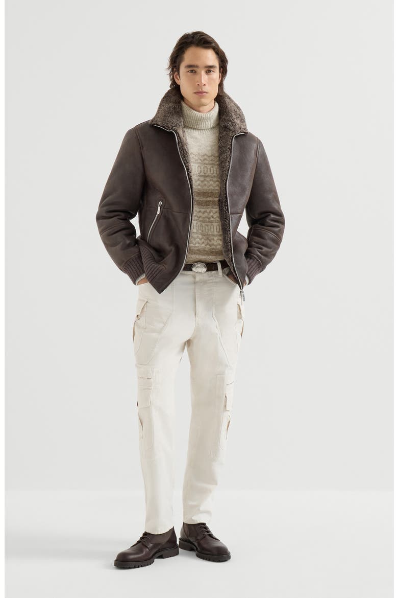 Vintage-effect shearling bomber jacket, Alternate, color, Brown