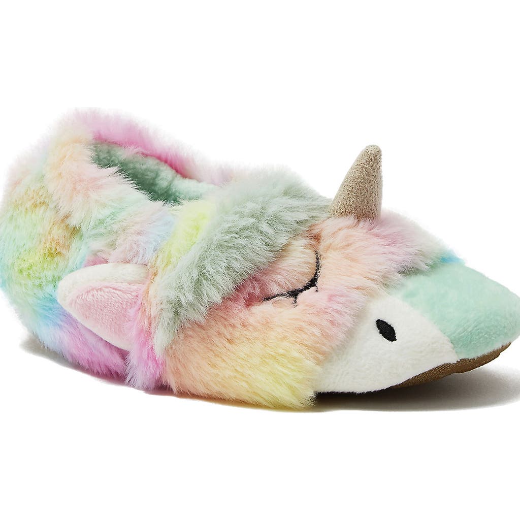 Lands' End Kids Cute Furry Animal Slippers In Tie Dye Unicorn
