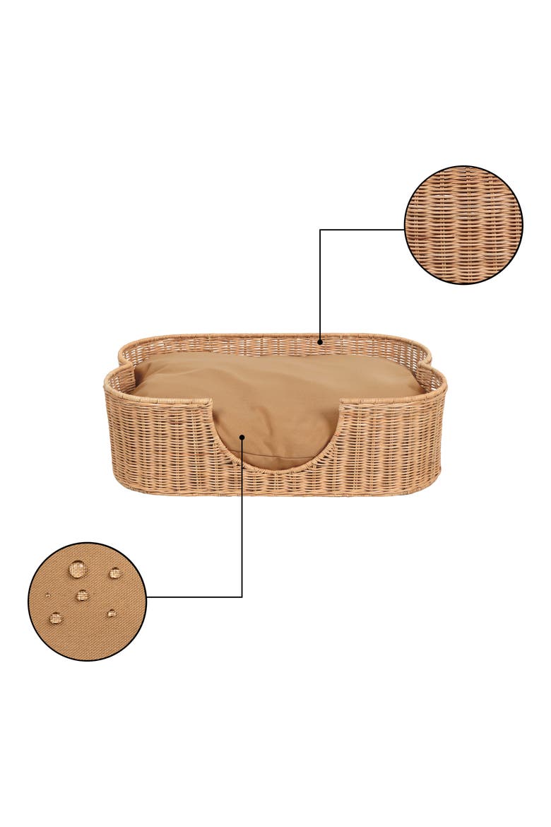 Scallop Tropical Handwoven Rattan Pet Bed with Machine Washable Cushion, Alternate, color, Light Brown