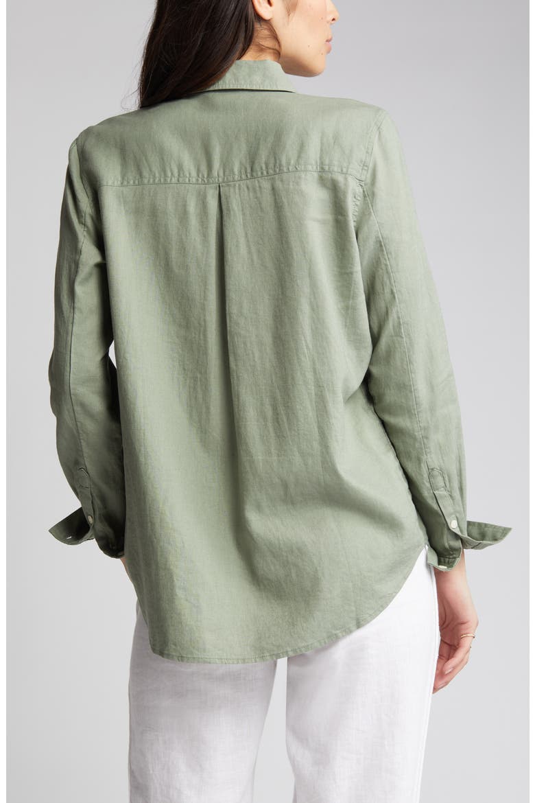 Casual Linen Blend Button-Up Shirt, Alternate, color, GREEN DUNE
