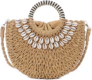 Adornia Basket Arc Handle Shell Embellished Straw Handbag