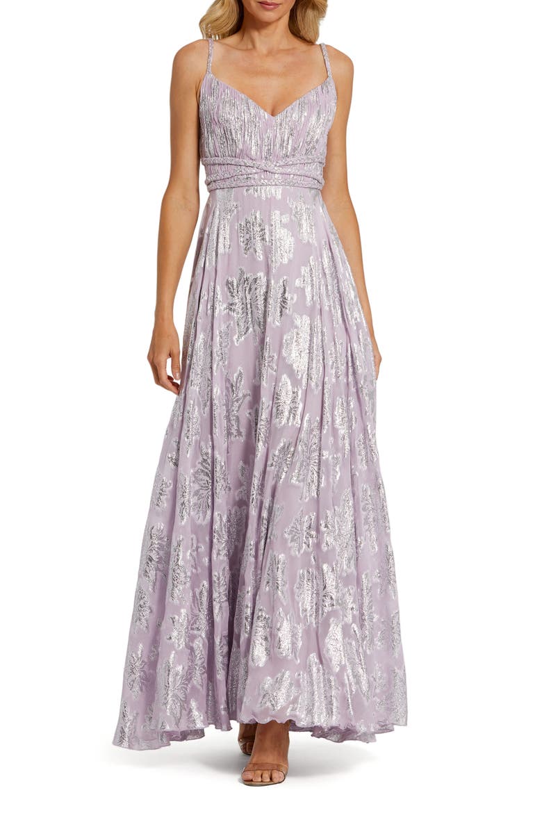 Braided Strap Ruched Top Maxi Gown, Main, color, Lilac Multi