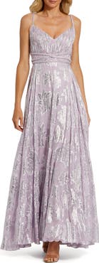 Mac Duggal Braided Strap Ruched Top Maxi Gown