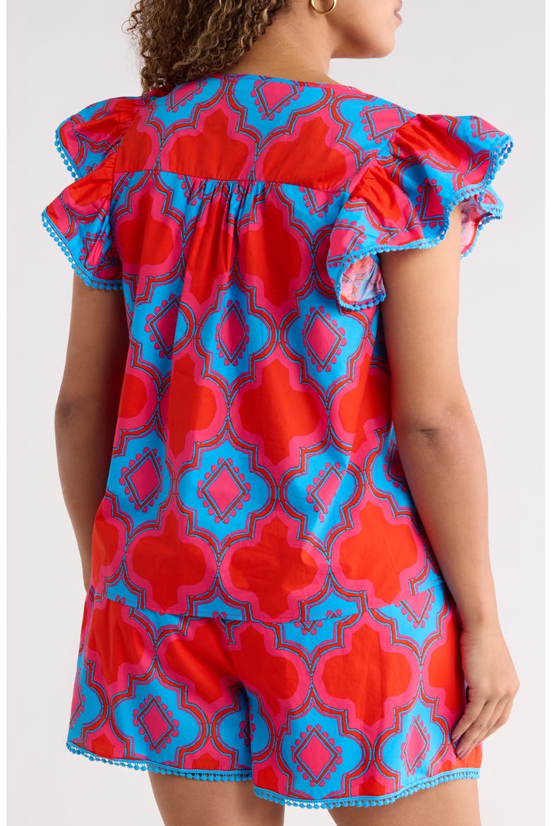 Devant Carya Ruffle Cotton Top, Alternate, color, RED BLUE