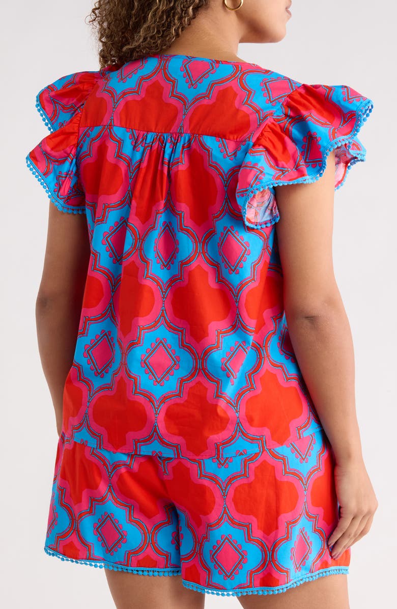 SUGARLIPS Devant Carya Ruffle Cotton Top, Alternate, color, Red Blue