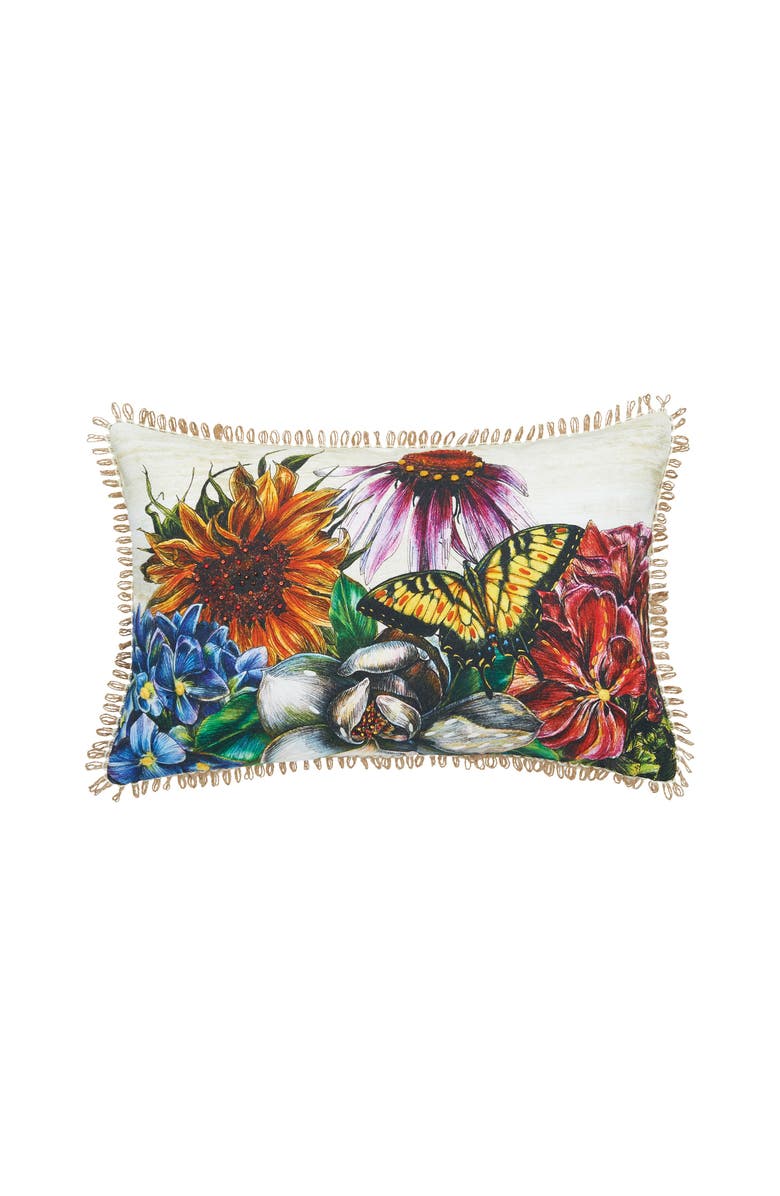 C&F Home Botanical Flowers & Butterfly HD Printed Cotton Blend Lumbar Accent Pillow 14" x 22", Main, color, Yellow