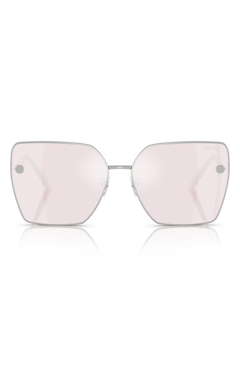 Versace 63mm Oversize Square Sunglasses, Main, color, Silver
