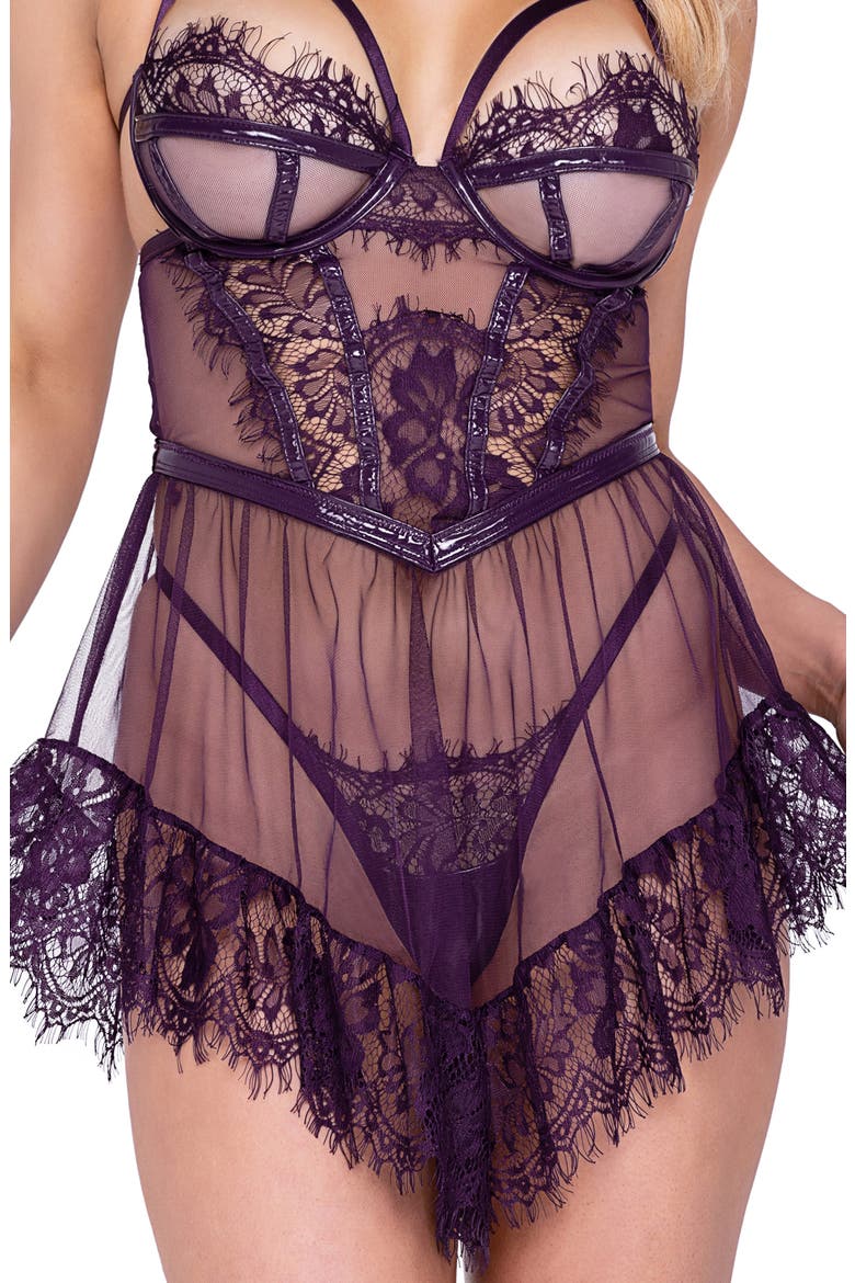 Sugar Plum Babydoll Chemise & G-String Set, Alternate, color, PURPLE