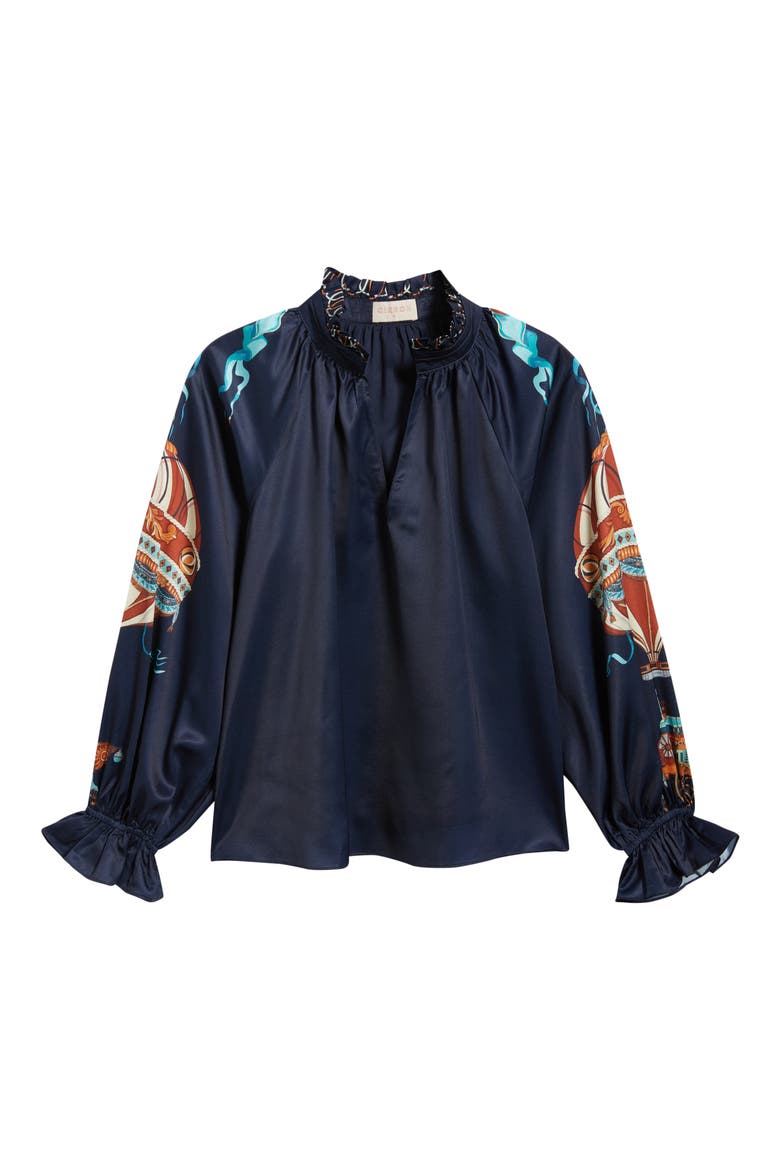 Helen Satin Top, Alternate, color, NAVY MULTI