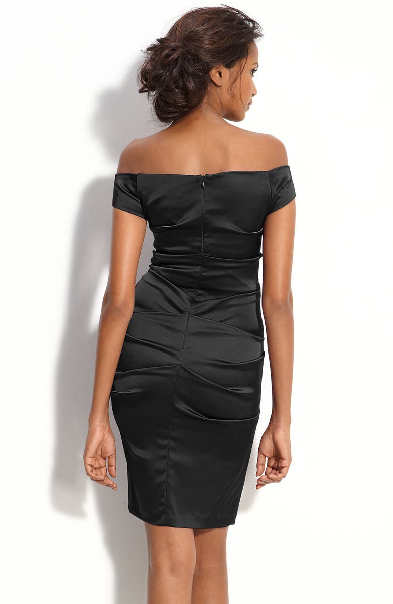 Betsy & Adam Off Shoulder Stretch Satin Sheath Dress, Alternate, color, 