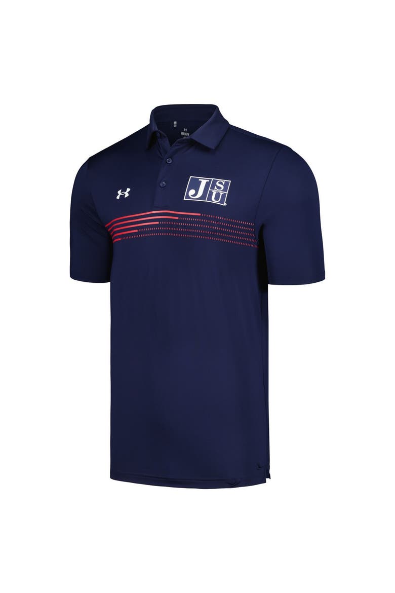 Men's Under Armour Navy Jackson State Tigers Tee To Green Stripe Polo, Alternate, color, Navy