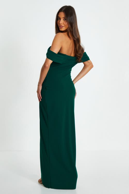 Quiz Scuba Crepe Bardot Wrap Maxi Dress In Green