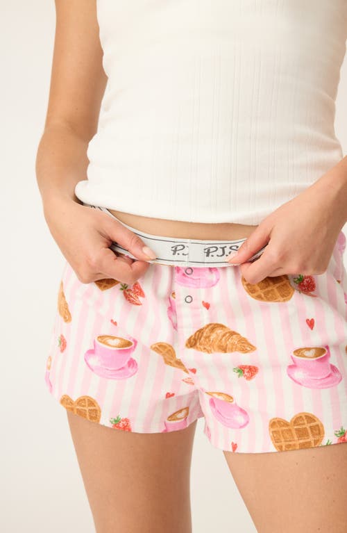 Pj Salvage Print Cotton Flannel Pajama Shorts In Pink