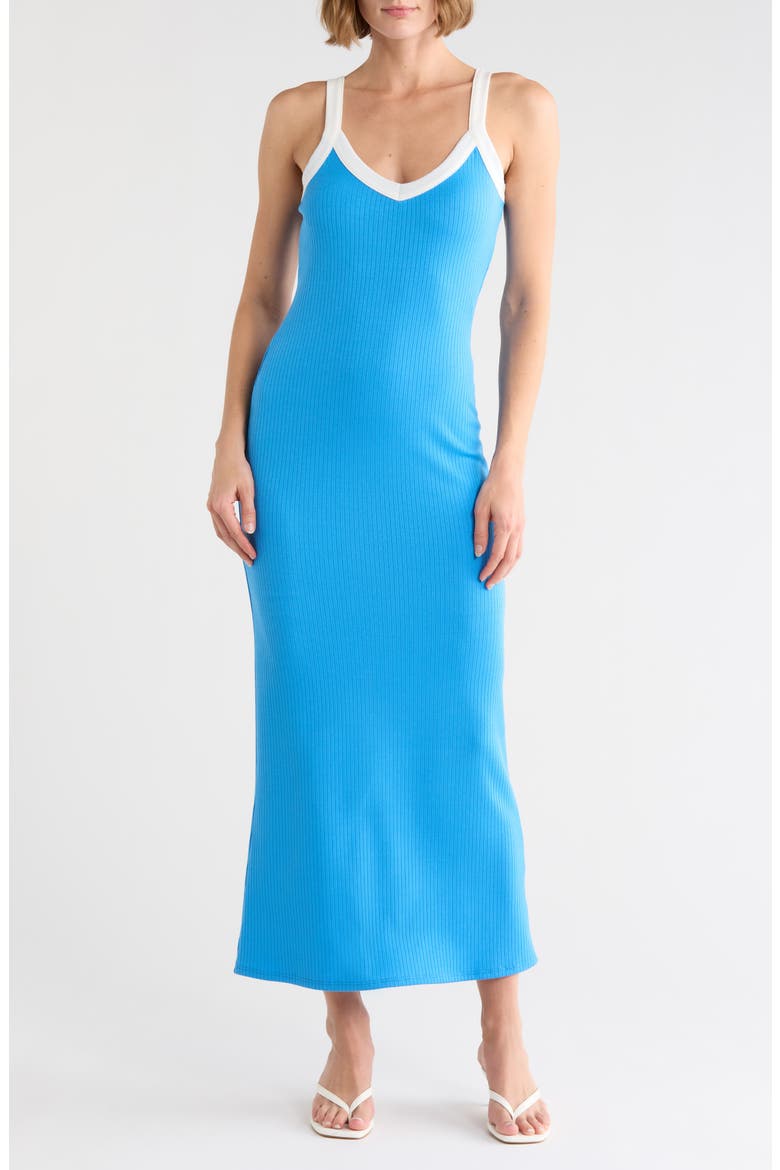 Contrast Trim Ribbed Tank Dress, Main, color, BLUE
