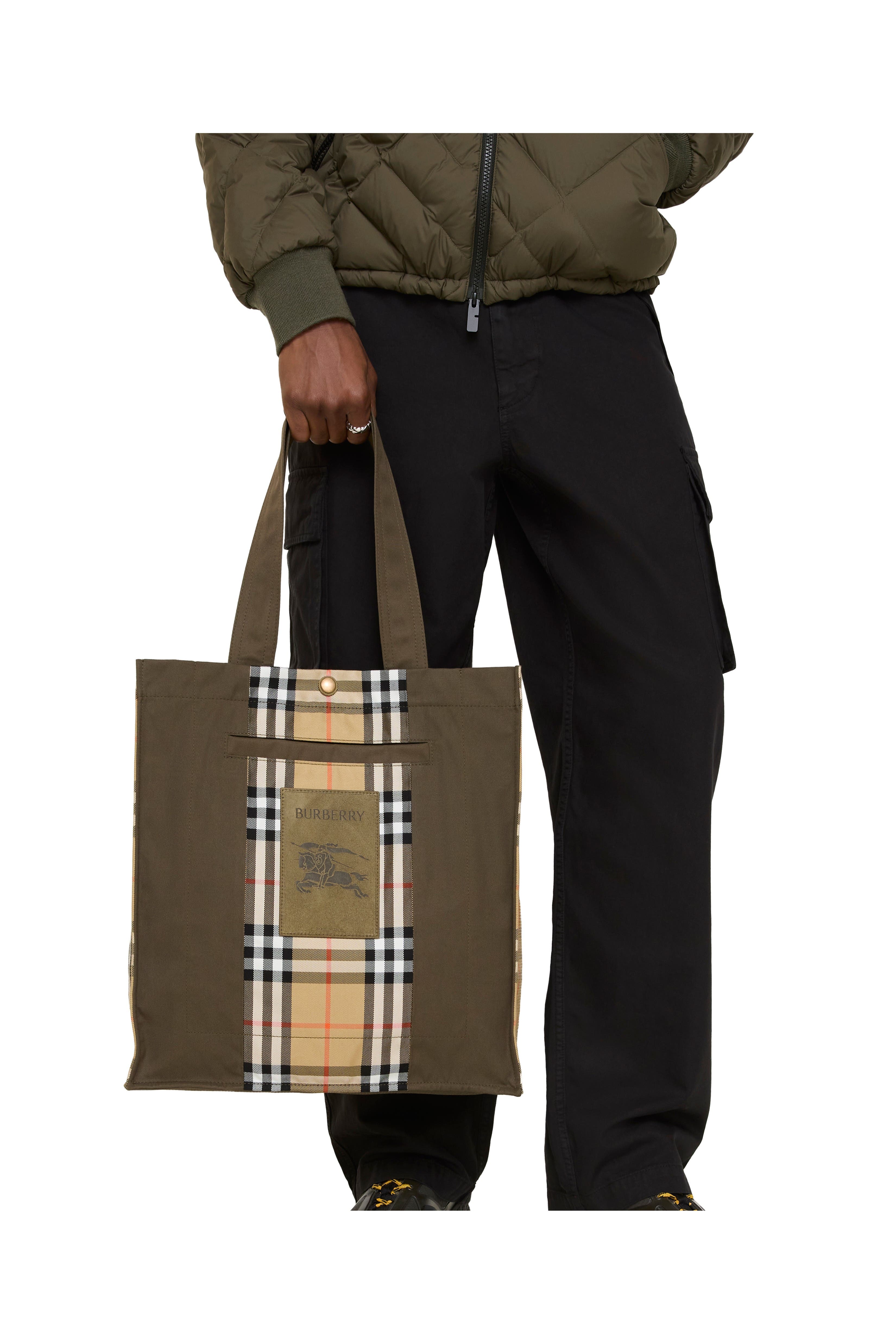 Burberry Check Trench Tote, Alternate, color, Military Green/Sand Beige