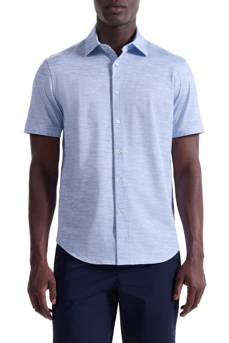 Miles OoohCotton® Space Dye Short Sleeve Button-Up Shirt, Main, color, WHITE