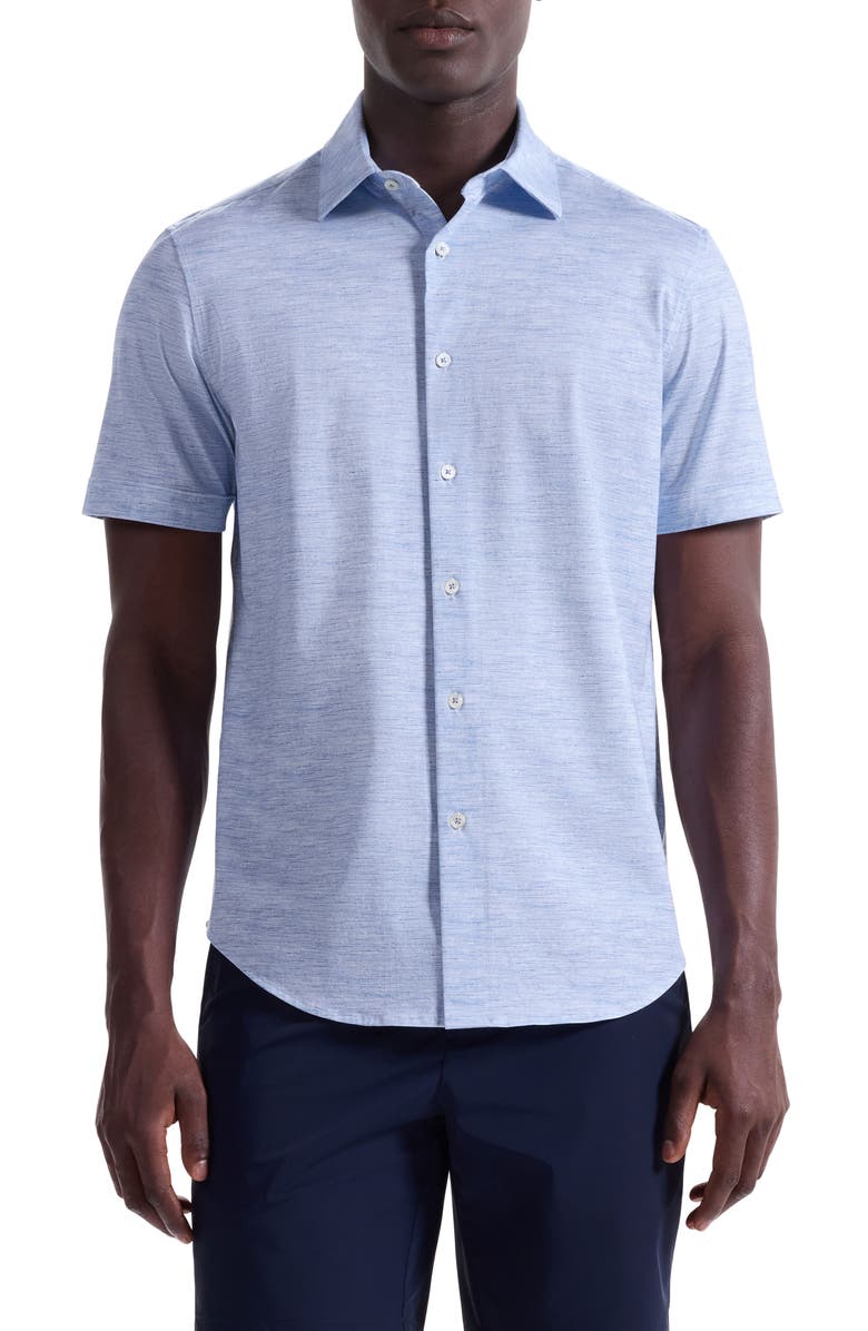 Bugatchi Miles OoohCotton<sup>®</sup> Space Dye Short Sleeve Button-Up Shirt, Main, color, White