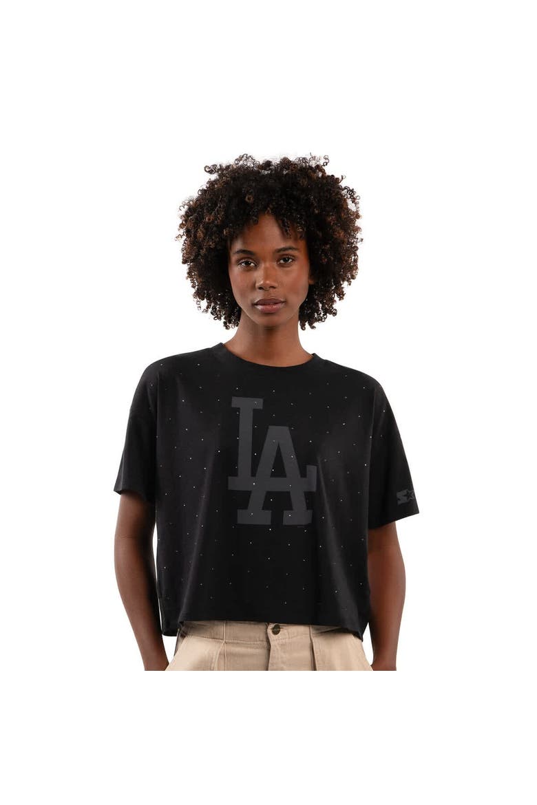 Women's Starter Black Los Angeles Dodgers Rhinestone Sprinkle Boxy Cropped T-Shirt, Main, color, Black