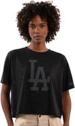 STARTER Women's Starter Black Los Angeles Dodgers Rhinestone Sprinkle Boxy Cropped T-Shirt