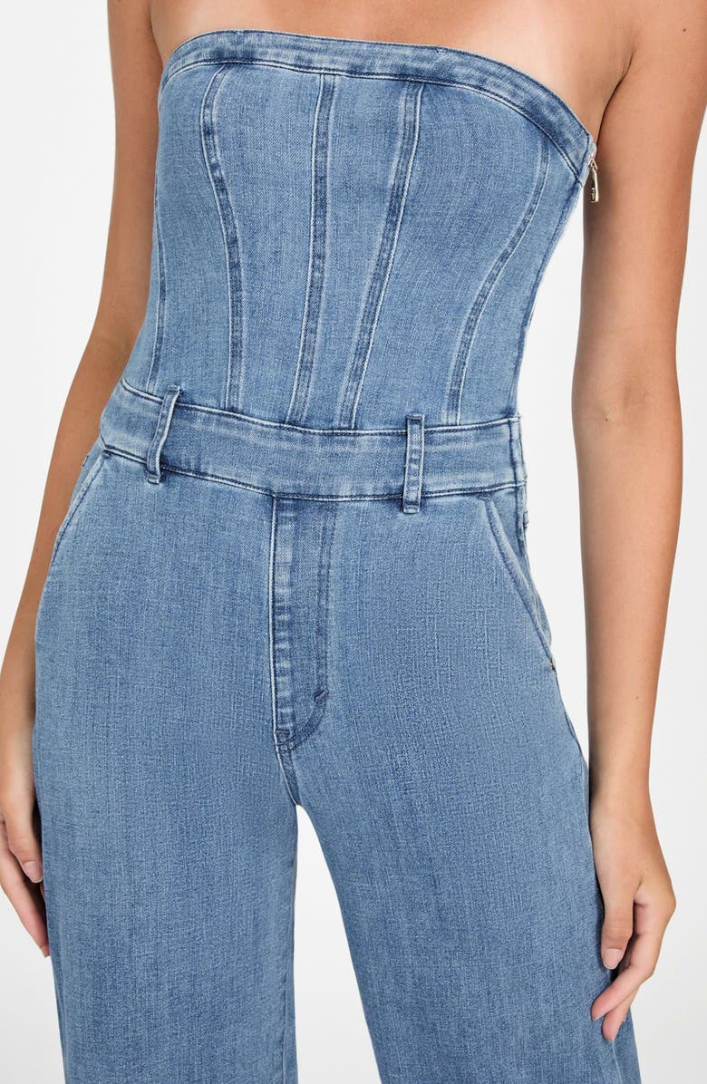 GUESS Donna Strapless Denim Jumpsuit, Alternate, color, Blue