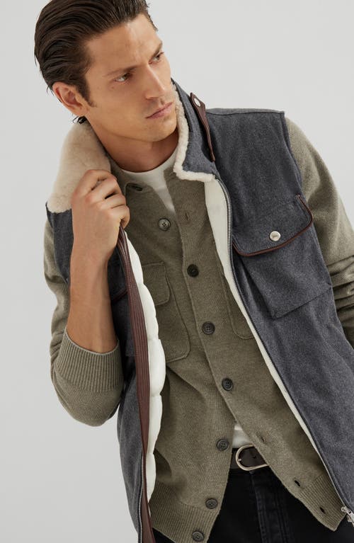 Brunello Cucinelli Shearling-collar Wool Vest In Gray