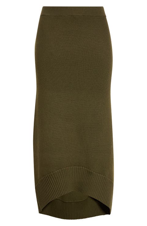 Fitted Rib Wool Blend Midi Skirt