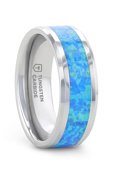 Quasar Tungsten Wedding Band With Opal Inlay