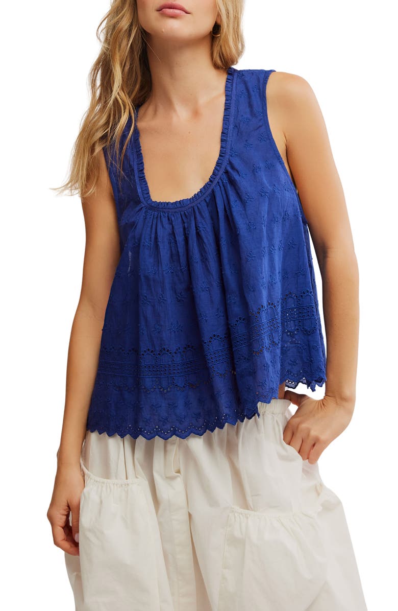 Free People Marina Eyelet Tank, Main, color, Bellwether Blue