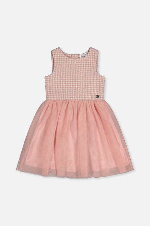 Houndstooth Elegant Sleeveless Bi-Material Dress