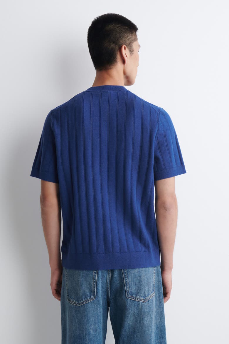 Ribbed Merino Wool-cotton T-shirt, Alternate, color, COBALT BLUE