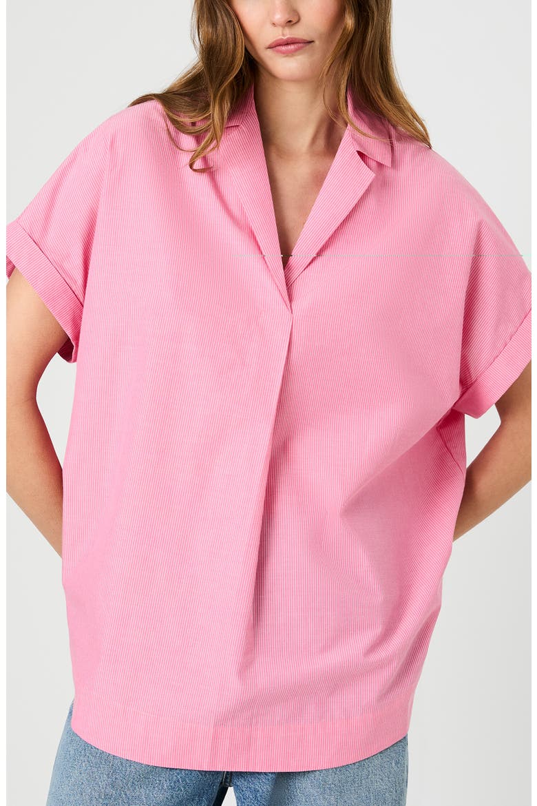 Rhodes Stripe Short Sleeve Poplin Popover Shirt, Main, color, GUAVA PINK