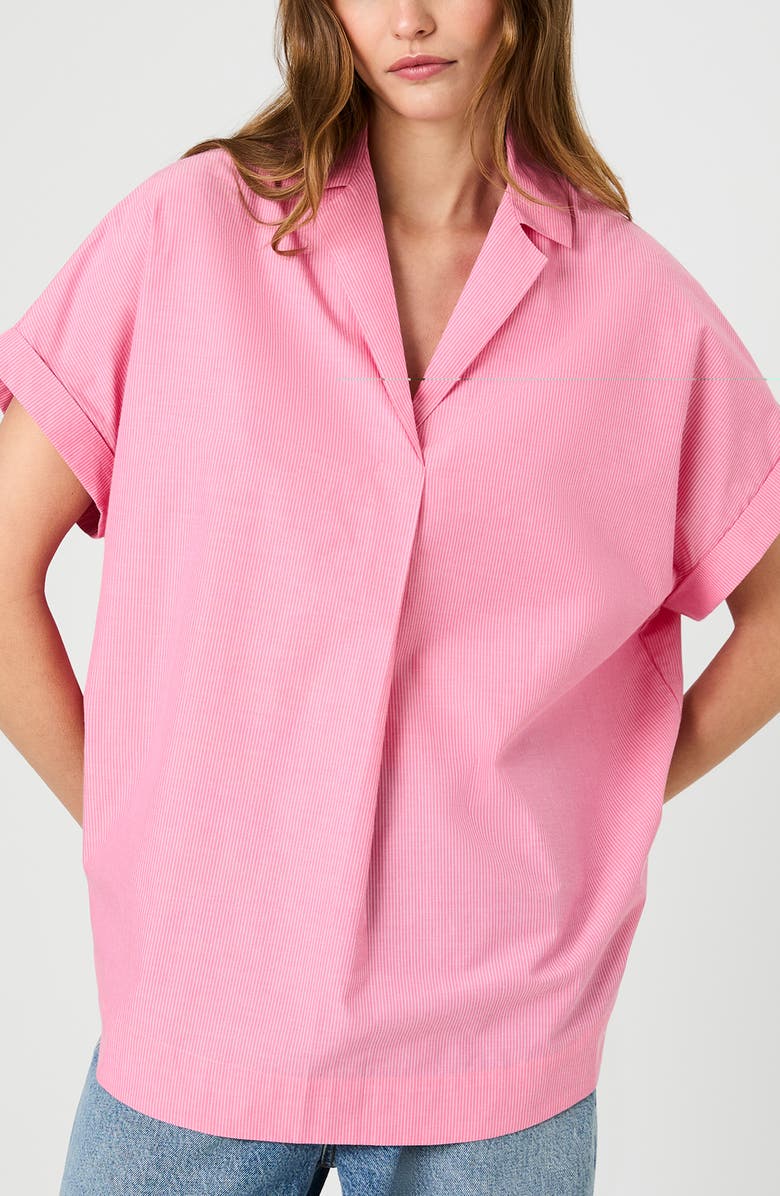 French Connection Rhodes Stripe Short Sleeve Poplin Popover Shirt, Main, color,