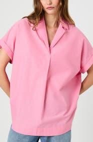 French Connection Rhodes Stripe Short Sleeve Poplin Popover Shirt