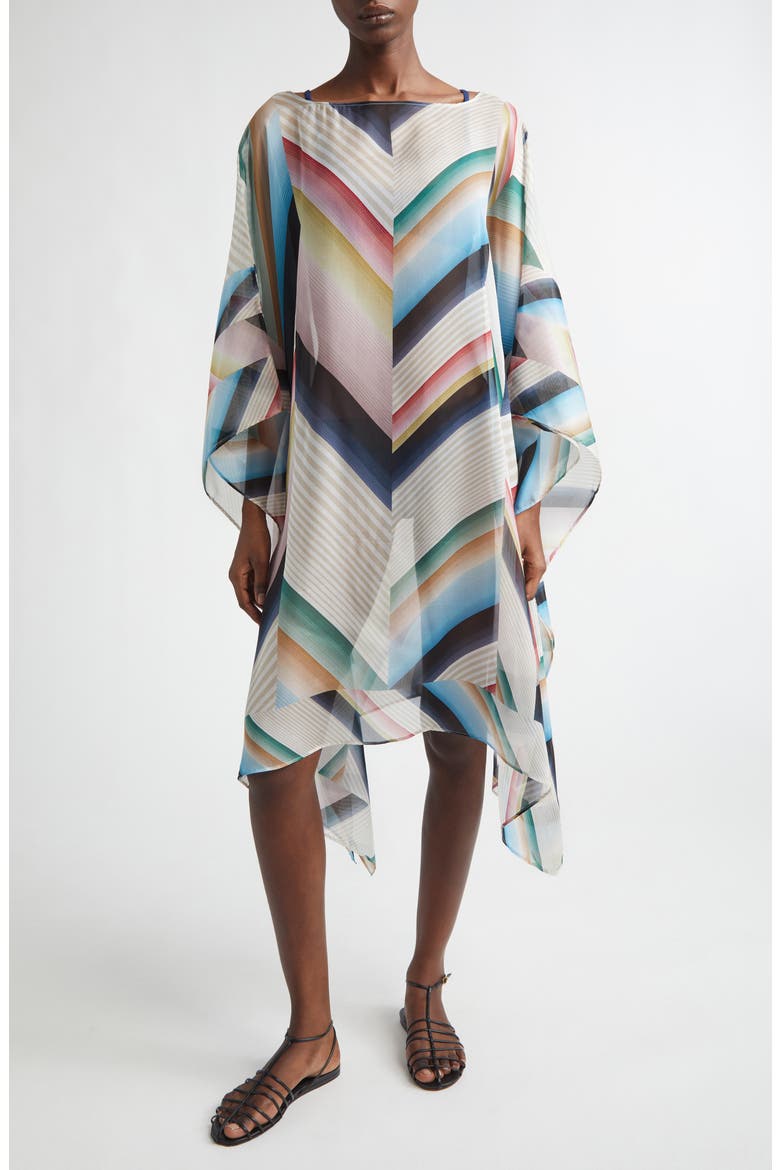 Chevron Print Silk Poncho, Main, color, 0001 BLUE MULTI