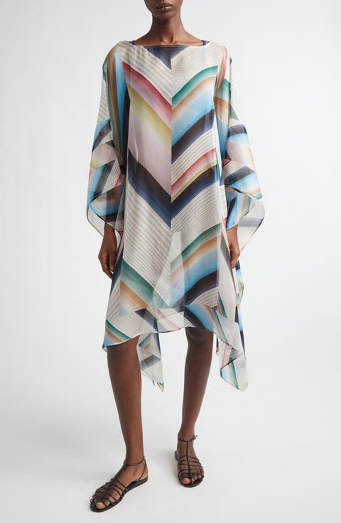 Chevron Print Silk Poncho