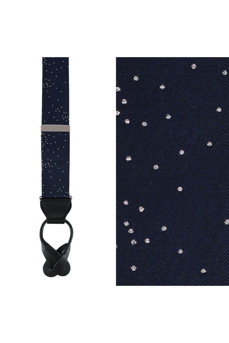 Mystere Metallic Star Light Silk Button End Suspenders, Main, color, Navy