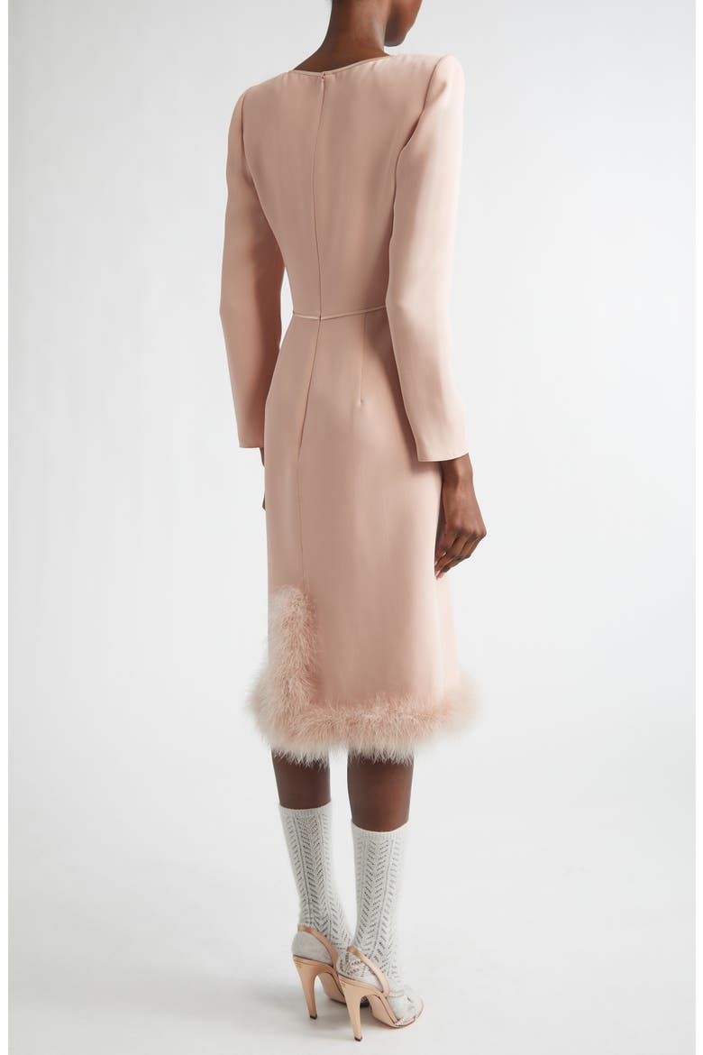 Feather Trim Long Sleeve Silk Cady Couture Dress, Alternate, color, ROSE