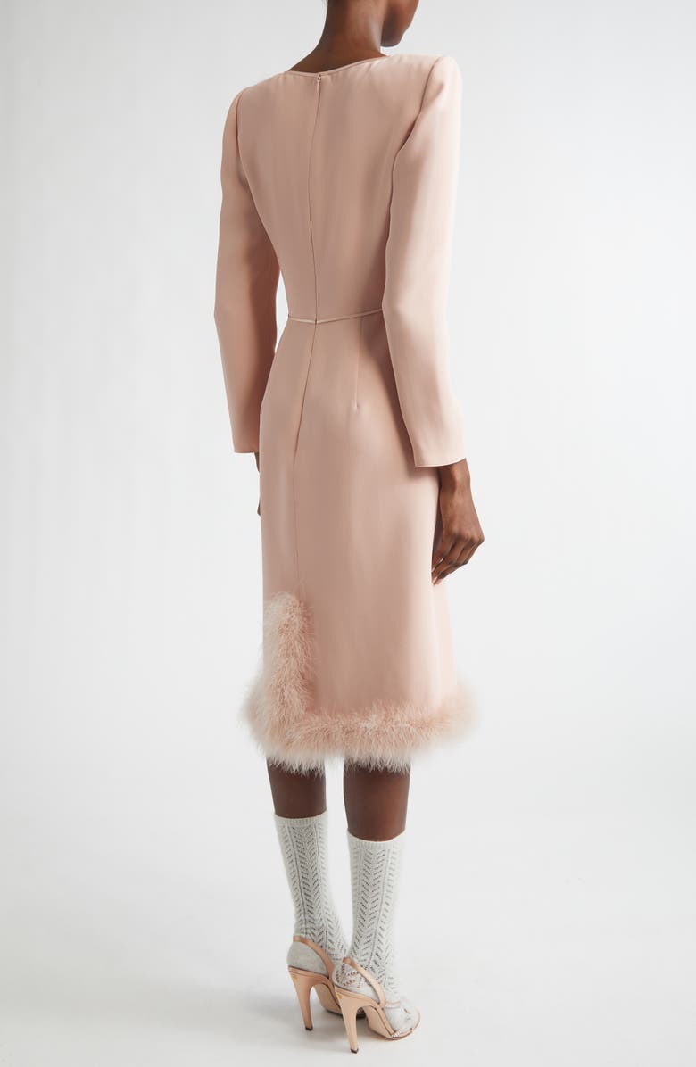 Valentino Feather Trim Long Sleeve Silk Cady Couture Dress, Alternate, color, Rose