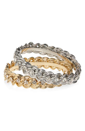 Tasha Set Of 2 Two-tone Crystal Wired Bangle Bracelets