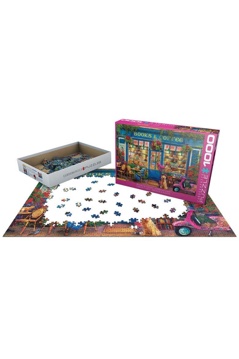 Books and Coffee 1000 Piece Puzzle, Alternate, color, Multicolored