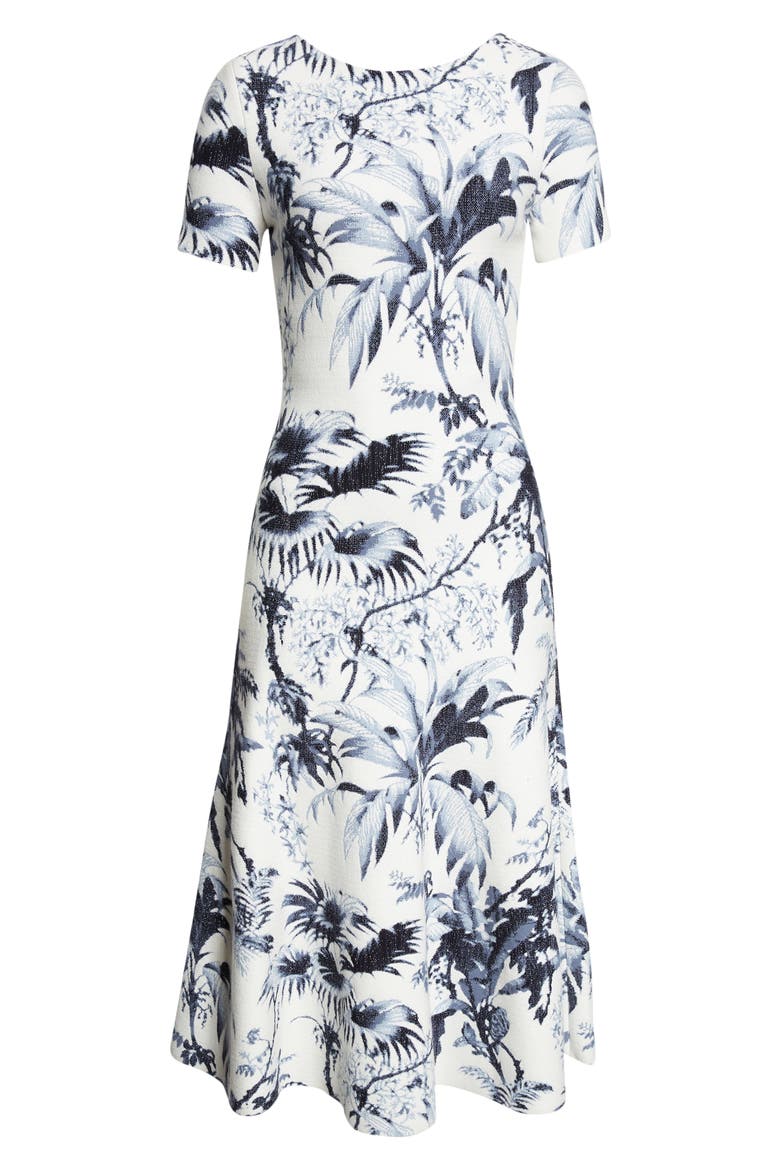 Tonal Tropical Knit Midi Dress, Alternate, color, NAVY/ IVORY