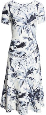 Oscar de la Renta Tonal Tropical Knit Midi Dress