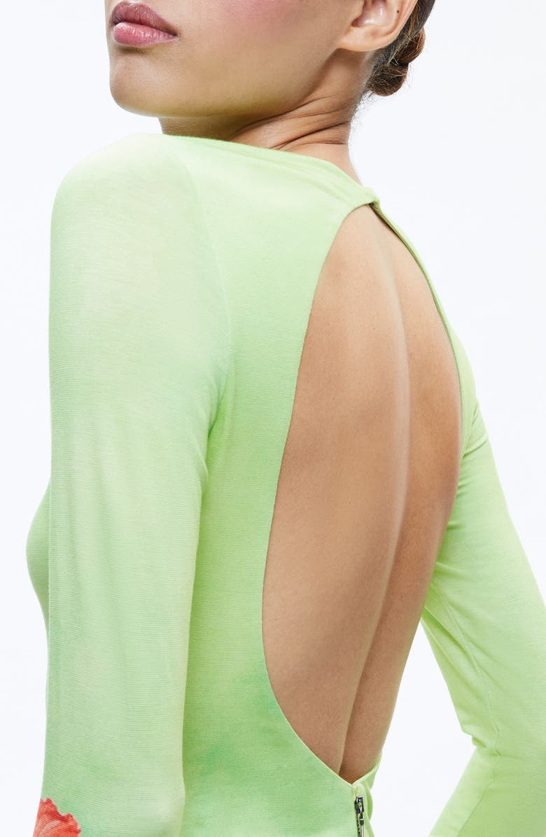 Alice + Olivia Delora Floral Long Sleeve Open Back Maxi Dress, Alternate, color, 