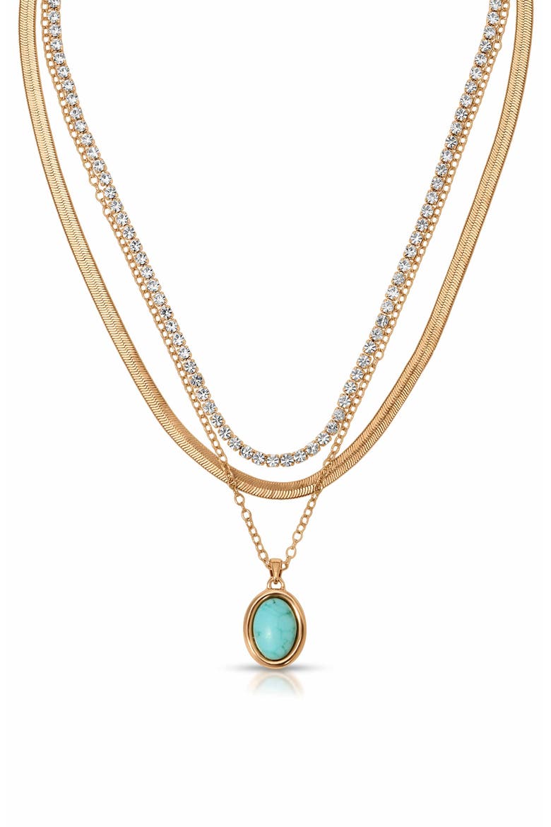 Crystal Halo Multistrand Necklace, Main, color, TURQUOISE/ GOLD
