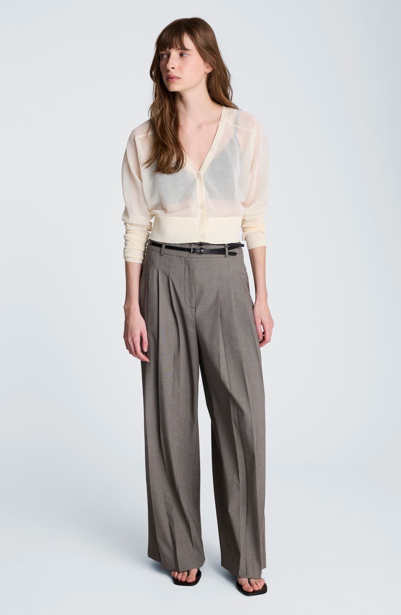 Kenneth Cole Double Pleat High Waist Wide Leg Pants, Alternate, color, Black/ Oyster