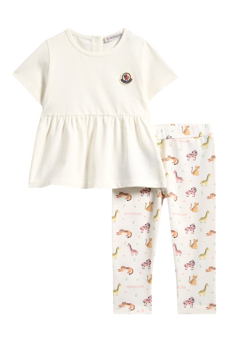Flounce Hem Knit Top & Print Leggings Set, Main, color, WHITE